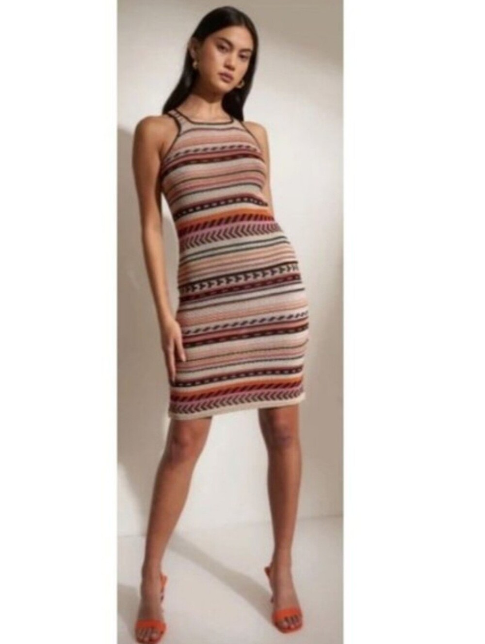 Callahan Knitwear collection sleeveless Crochet Tribal Mini dress In Multi Sz S
